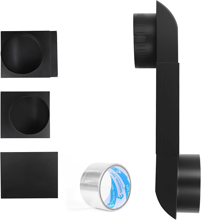Periscope Dryer Vent, 6.5" to 12" Two Fixed Sizes, Stainless Steel Flat Slim Duct with Black Coating, Vent Kit for Tight Space, Includes 4" Adapter&Foil Tape 2 adjustable fixing clamps,OEM Upgraded