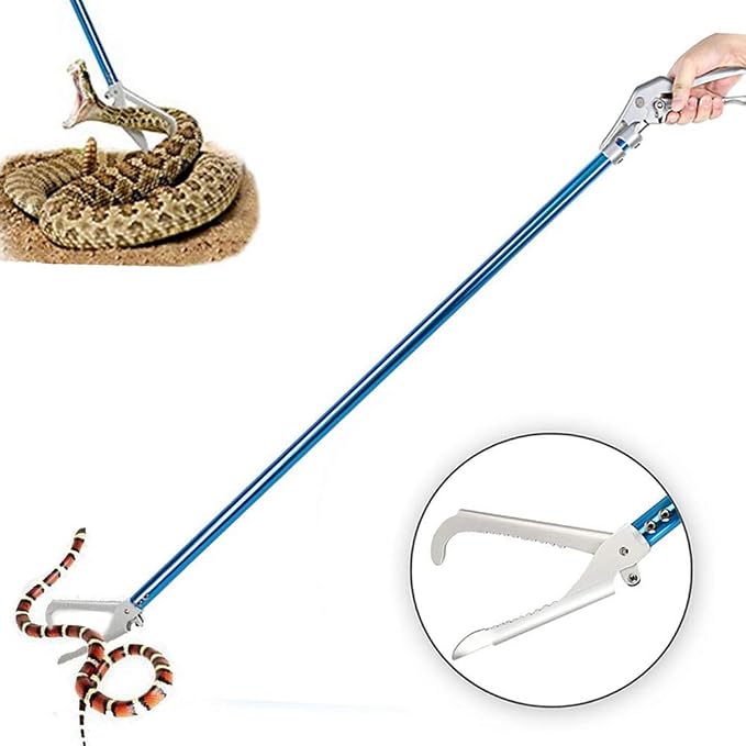 47'' Snake Tong Reptile Grabber Rattle Snake Catcher Wide Jaw Handling Tool with Lock and Comfortable Grip Handle All-Aluminum Alloy Professional