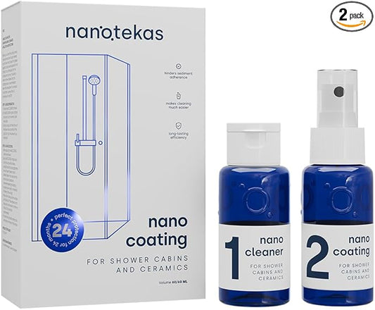Nano Glass Coating 2-in-1 Kit - Shower Glass and Ceramic protector. Water Repellent spray for glass and Glass Guard for shower doors - Shield against soap residue and hard water stains
