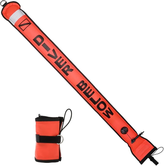 5FT SMB Surface Marker Buoy Scuba Diving Open Bottom High Visibility Inflatable Scuba Signal Tube with Reflective Strip for Underwater Diving Snorkeling