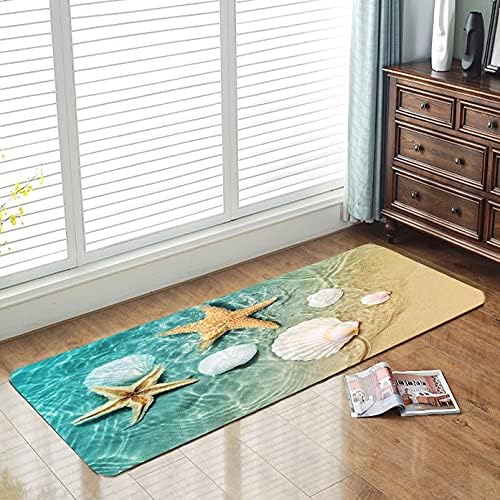 WODEJIA Bathroom Anti-Slip Foam Carpet,Durable Flannel Mat 3D Print Rug for Living Room, Absorbent Water Clearance MatS for Forlaundry Room and Kitchen, Beach Starfish Scallop Carpt 47x18 inches