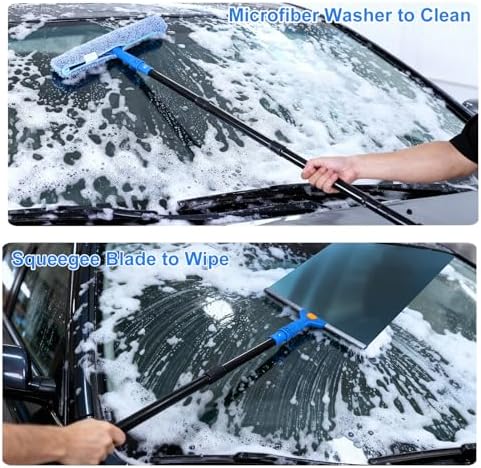 Ultimate Home Cleaning Bundle: Heavy Duty Upright Broom and Dustpan Set with Rotatable Head, 77.5" Extendable Window Squeegee Kit, 3-in-1 Microfiber Scrubber Floor Sweeper for RV, Kitchen, Car