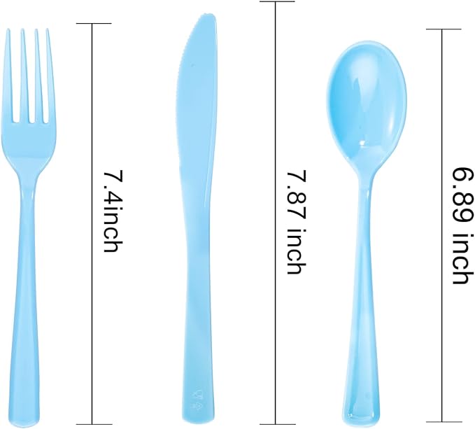 WDF 160 Piece Blue Plastic Silverware - Heavy Duty Blue Silverware Includes 80 Forks, 40 Spoons, 40 Knives, Disposable Plastic Utensils Perfect for Wedding/Birthday/Party