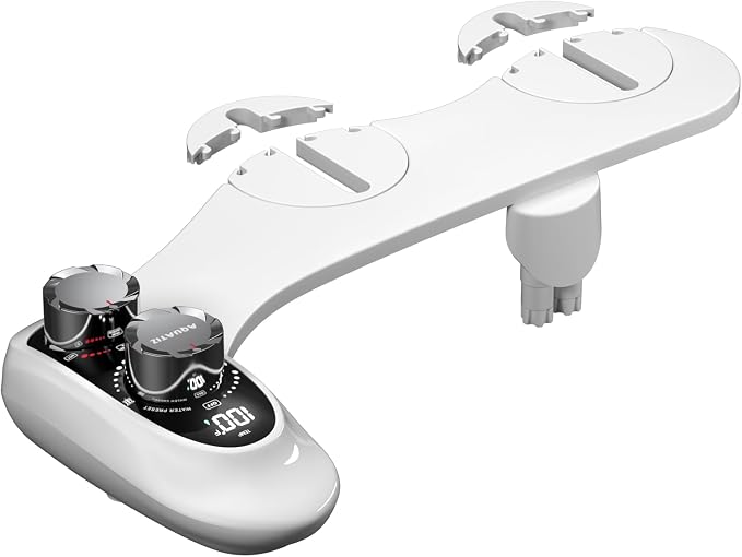 Non-Electric Bidet Attachment for Toilet Seat, Dual Temperature Rear and Feminine Wash, 7.9ft Hot Water Hose, Temperature Display