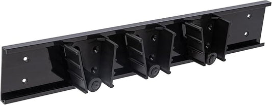 Restaurantware 17.7 Inch Snap-In Design Mop Holder, Black Plastic, 3 Customizable Slots, Screws Included