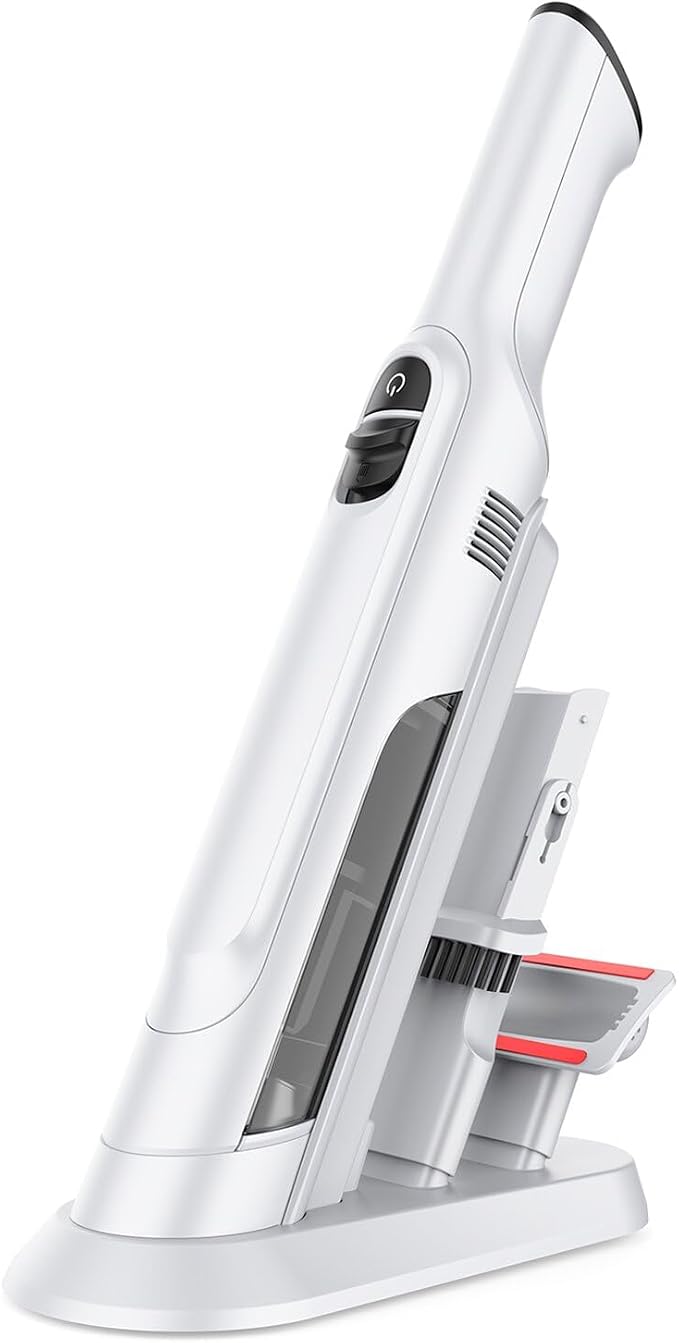 Handheld Vacuum Cordless, Lightweight 1.4lb with Powerful Suction, Charging Dock, Single Touch Empty and Detachable Dust Cup (Creamy White)