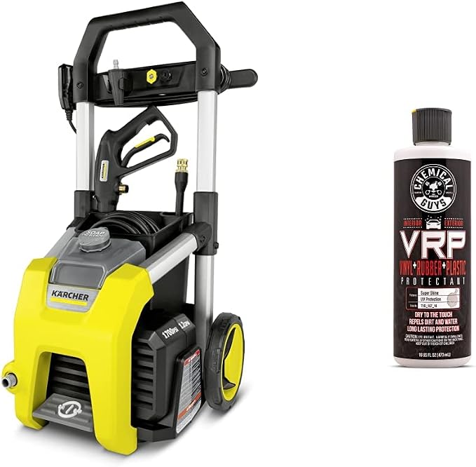 Karcher K1700 1700 PSI TruPressure Electric Power Pressure Washer – 1.2 GPM & Chemical Guys TVD_107_16 V.R.P. Vinyl, Rubber and Plastic (16 Oz)