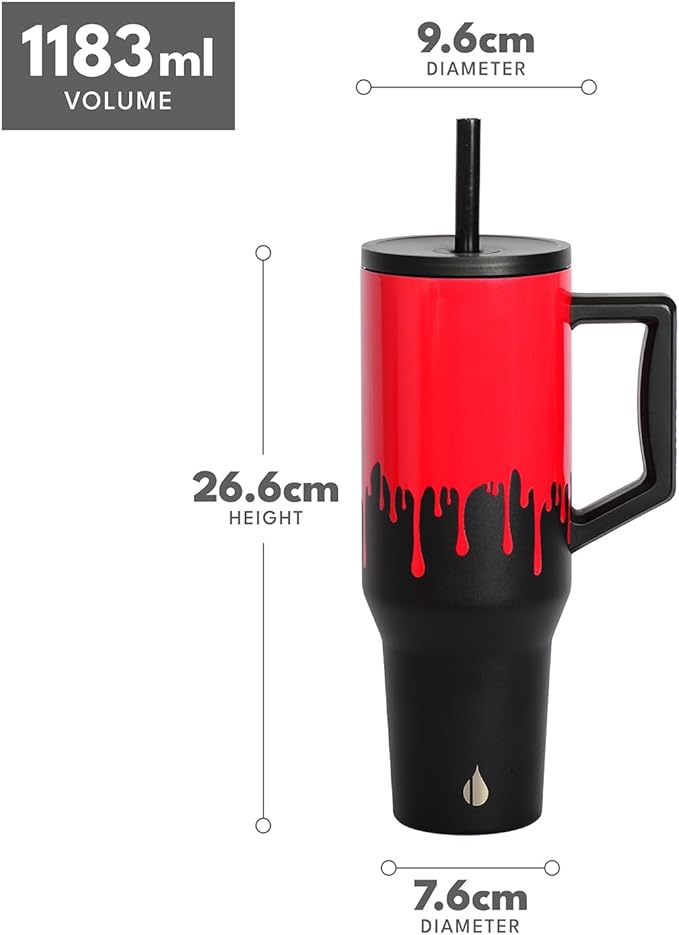 Elemental 40 oz Tumbler with Handle and Straw - Spill Proof Insulated Stainless Steel Commuter for Cold Beverages - Travel Coffee Mug with 2 Straws & Spill Proof Lid - 40oz - Sanguine Drip