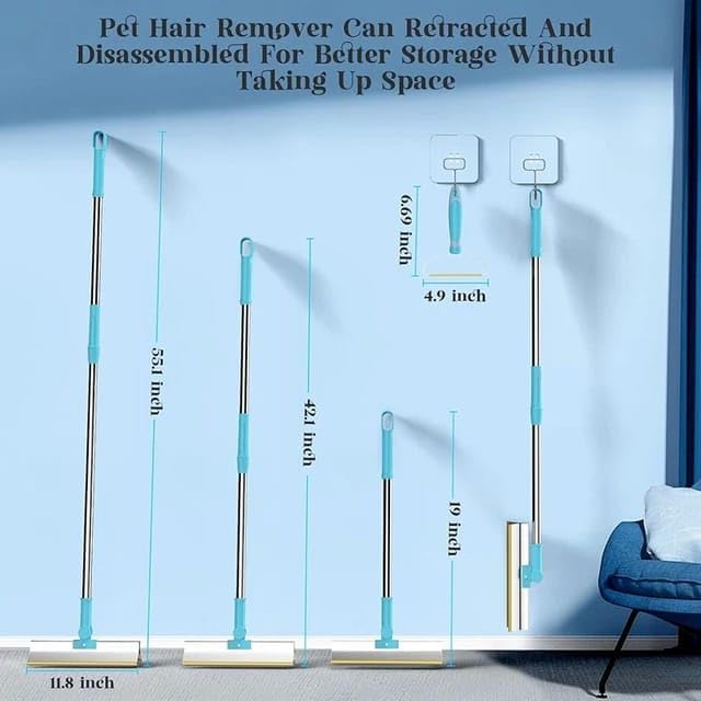 Carpet Rake for Pet Hair Removal,Adjustable Long Handle 51 inches,Cats and Dogs Hair Remover Brush and Lint Remover for Carpets,Mats, Rugs, Couch, Furniture