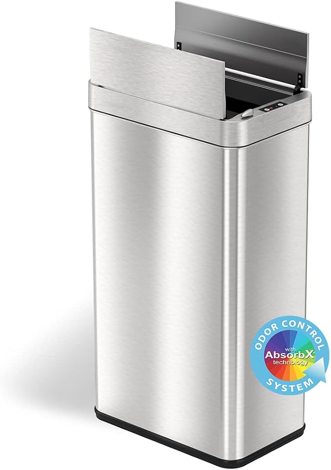 iTouchless, 68 Liter Wings-Open Sensor Trash Can & Pet-Proof Lid, Stainless Steel, 18 Gallon & AC Power Adapter for Automatic Sensor Trash Cans