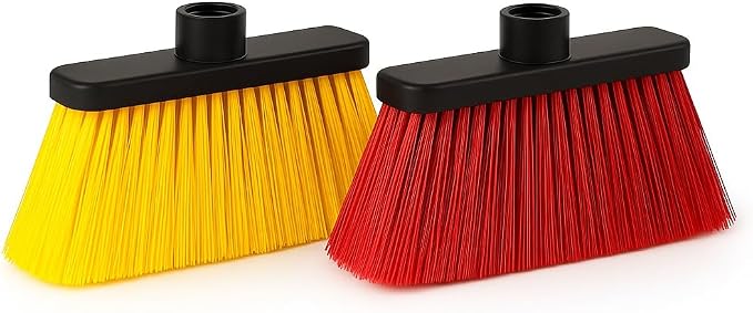 Broom Head Set – 2 Pack (Red & Yellow) Soft Bristles for Indoor Outdoor Cleaning, Universal Threaded Socket, Heavy-Duty Replacement Heads