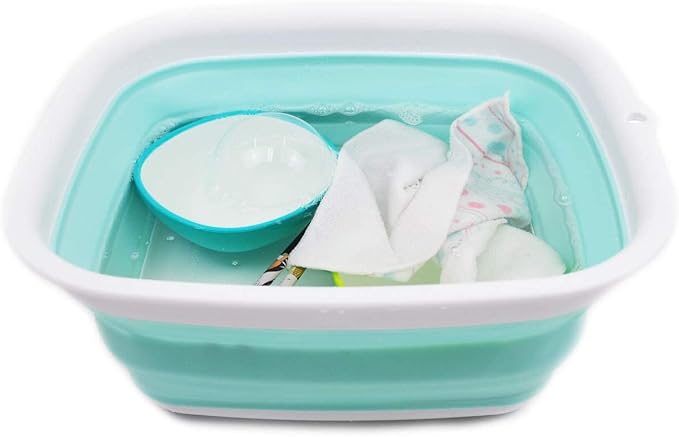 SAMMART 7.7L (2 Gallon) Collapsible Tub - Foldable Dish Tub - Portable Washing Basin - Space Saving Plastic Washtub (White/Lake Green, S)