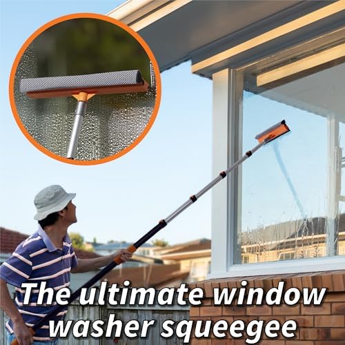 5-30 ft Window Washer Squeegee Kit with Extension Pole (36+ Foot Reach) and Dusting Kit // Twist on Duster Cleaning Kit with Cobweb Brush, Feather Duster and Flexible Ceiling Fan Duster