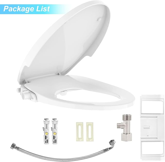 Bidet Toilet Seat for Round Toilet, Non-Electric Dual Nozzle Bidet Attachment with Soft Close Lid, Feminine Hygiene Toilet Seat Cover for Women, Easy Install, White