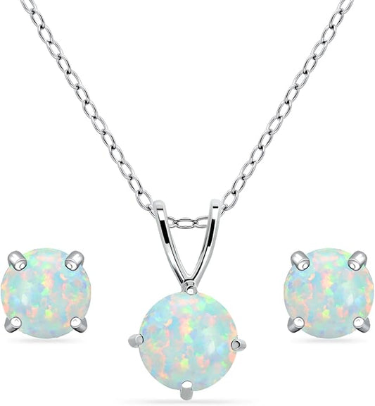 Jewelry Sets for Women, Necklace and Earring Sets for Women, Birthstone Jewelry, Genuine or Synthetic Gemstone, Round Solitaire, Pendant Necklace, Stud Earrings, Sterling Silver Jewelry or Gold Flash