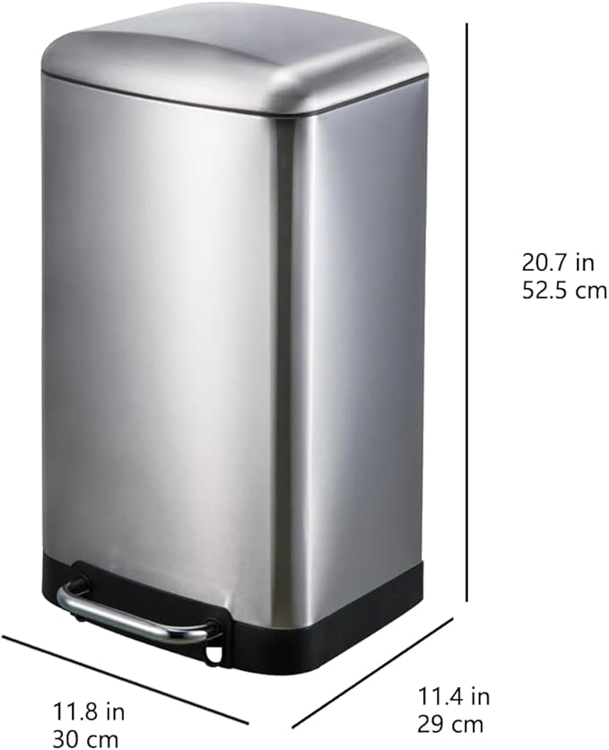 Amazon Basics Rectangular Small Trash Can with Soft-Close Step Pedal, Removable Inner Bucket, Hands-Free, Space-Saving, Smudge Resistant, 20l / 5.3 gallon, Nickel