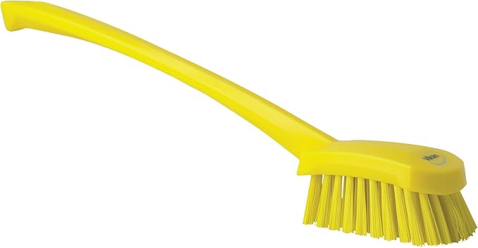 Vikan 2 3/4 in W Scrub Brush, Stiff, 11 51/64 in L Handle, 4 1/2 in L Brush, Yellow, Plastic 41866-1 Each