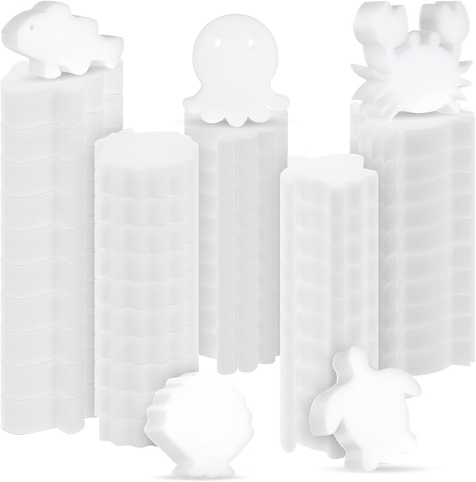 Zhehao 50 Pack 5 Shapes Hot Tub Sponge Absorber Oil Absorbing Sponge Foam Hot Tub Scum Absorber for Swimming Pool Spa Cleaning Accessories(White)