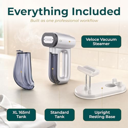 Bellairon Veloce Complete Professional Setup – Vacuum Garment Steamer + XL Water Tank + Upright Base