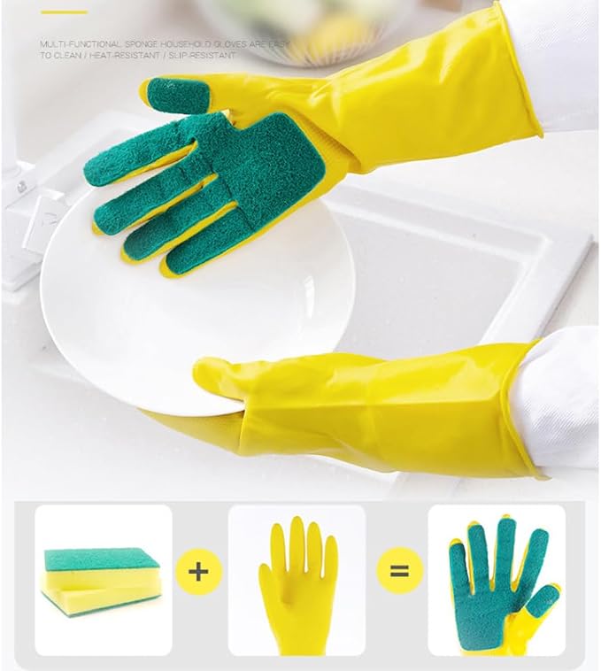 LALAFINA 2 Pairs Latex Gloves Kitchen Dishwashing Gloves Kitchen Latex Gardening Scouring Pad