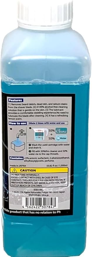 2X Concentrated Shaver Cleaning Solution Refill Compatible with Philips Norelco SmartClean & Quick Clean Pod Systems – Makes Up to 12 Cartridge Refills, 1L (33.8 oz), Made in Japan