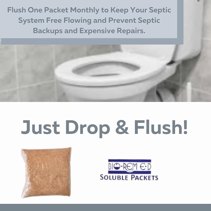 Industrial Strength Septic Tank Treatment, Flushable Live Bacteria Packets, Dissolvable Sewer & Drain Line Treatment to Prevent Expensive Sewage Backups, 1-Year Supply (12 Packets)