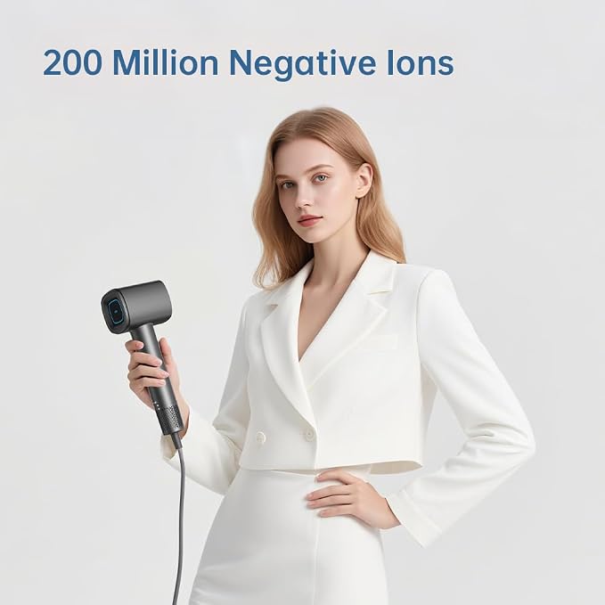 Professional Travel Hair Dryer, 110000RPM Brushless Motor Quiet 49dB, 200 Millon Negative Ion 0.83lbs Lightweight Blow Dryer, UL Certified Fast Drying with Magnetic Nozzle