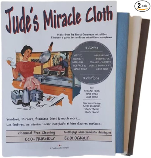 Jude's Miracle Cloth Microfiber Cleaning Cloth 2 Pack for Windows Mirrors Crystal Eye Glasses TV Computer Screen Countertops Cars & Boats Chemical Free (1 White, 1 Blue, 1 Gray)