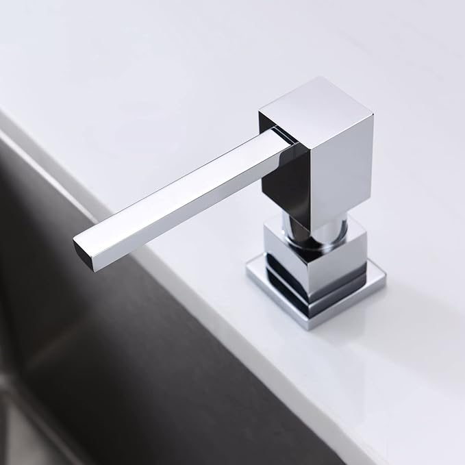 Soap Dispenser Square Chrome, 17 OZ Brasss Pump Soap Dispenser for Kitchen Sink, Dish Soap Dispenser Heavy Duty Soap Dispenser Built in Soap Dispenser