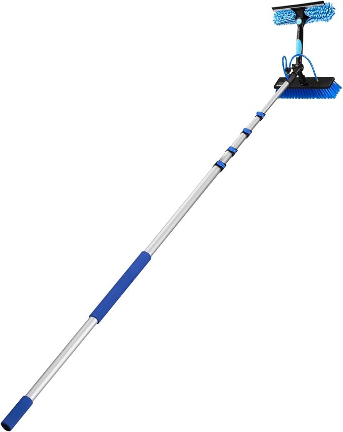 VEVOR Solar Panel Cleaning Kit, 24 ft, Water Fed Pole Kit with Cleaning Brush, Soap Dispenser, Extendable Aluminum Telescopic Pole, 180° Rotatable Brush Head, for Roof Mounted Solar Panels, Windows