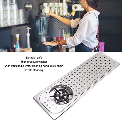 Haofy Pitcher Rinser, Glass Sink Rinser 304 Stainless Steel Multi Angle Flushing High Pressure Washing Water Saving Easy to Install with Drip Tray for Coffee Shop (Stainless Steel Color B)