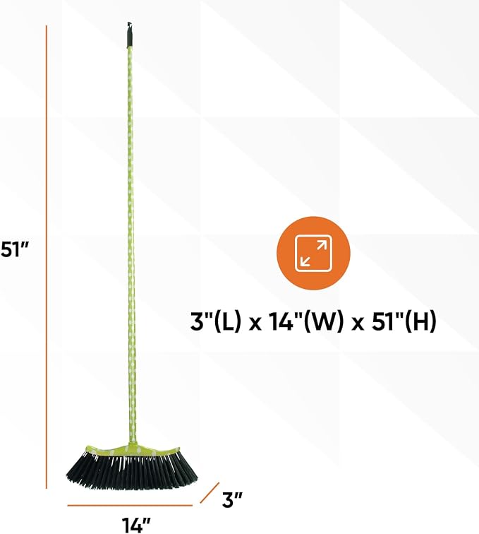 Superio Polka Dot Broom and Dustpan Set, Indoor & Outdoor Cleaning Set with Durable White Plastic Dustpan, Lightweight Household Floor Cleaning Set for Home, Kitchen, Office & Garage, Green/White