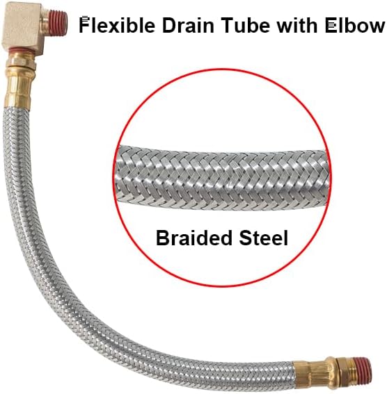 1/4" NPT Timer Operated Compressor Air Drain Valves with 1/4" flexible Braided Steel Tube and Ball Valve Strainer 1/2" x 1/4" MNPT，Automatic Electronic Tank Drain Kit with Push to Connect Fitting