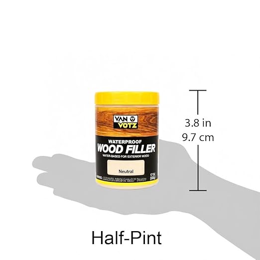 Waterproof Wood Filler [Half-Pint, Monterey Pine] - Exterior Grade Wood Repair in 18 Paintable and Stainable Colors. Strong Adhesion and Durability for Outdoor Wood in All Weather Conditions.