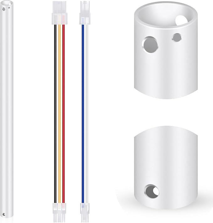VIHOSE 24 Inch Ceiling Fan Downrod with Extension Cord 2 ft White Downrod for Ceiling Fan 1 Inch Outside Diameter Not Threaded Suitable for a Wide Range of Fans