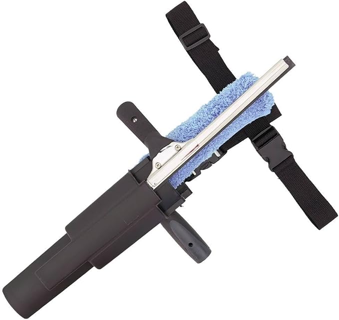 XERO Window Squeegee Cleaning Caddy Kit- Holster Side Bucket with Adjustable Belt -18" Channel with Handle and 1-18" T-Bar Washer with Sleeve Windshield Cleaner Tool