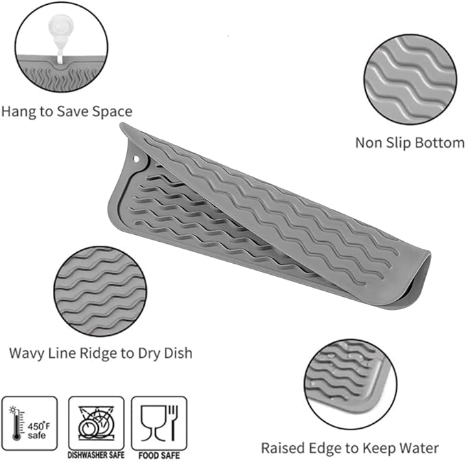 MicoYang Silicone Dish Drying Mat for Multiple Usage,Easy clean,Eco-friendly,Heat-resistant Silicone Mat for Kitchen Counter or Sink,Refrigerator or Drawer Liner Grey S 12 inches x 6 inches