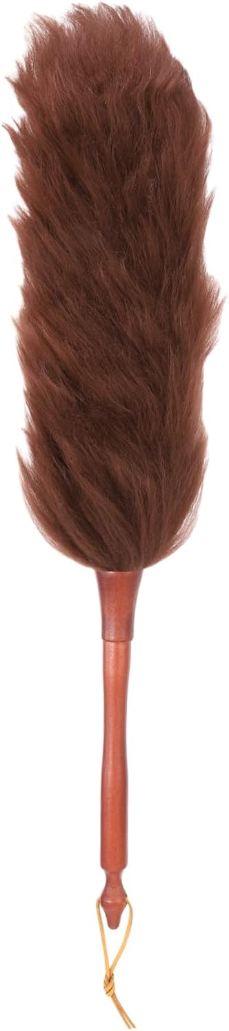 uxcell Wool Duster, 20.5" Natural Feather Cleaner Household Cleaning Duster with Solid Wooden Handle for Cleaning Fans Window Blinds Shelves Furniture, Coffee