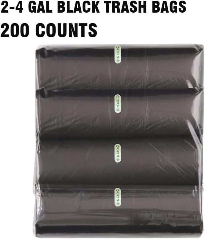 BEIDOU-PAC 2-4 Gallon Trash Bags, 200 Count Black Garbage bags, Small Trash Can Bin Liners for Bathroom, Office, Industrial, Commercial, Janitorial, Municipal, Recycling…