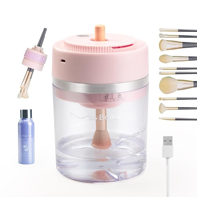 Electric Makeup Brush Cleaner Dryer Machine with cleaner solution UV-C Light, USB Charging Automatic Cosmetics Brushes Cleaning Drying Machine for Almost All Size Make up Brushes