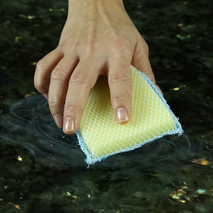 LOLA Microfiber Terry & Nylon Net Sponge Scrubber Pad, Non Scratch 2-Way Cleaning, Gently Scrubs & Wipes Clean, 1 Count