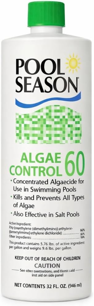 Polyquat 60 Algaecide for Swimming Pool, Highly Concentrated Pool Algaecide & Algae Killer for Black, Green & Mustard Algae, Inground & Above Ground Pools, Professional Grade Treatment, 32 oz