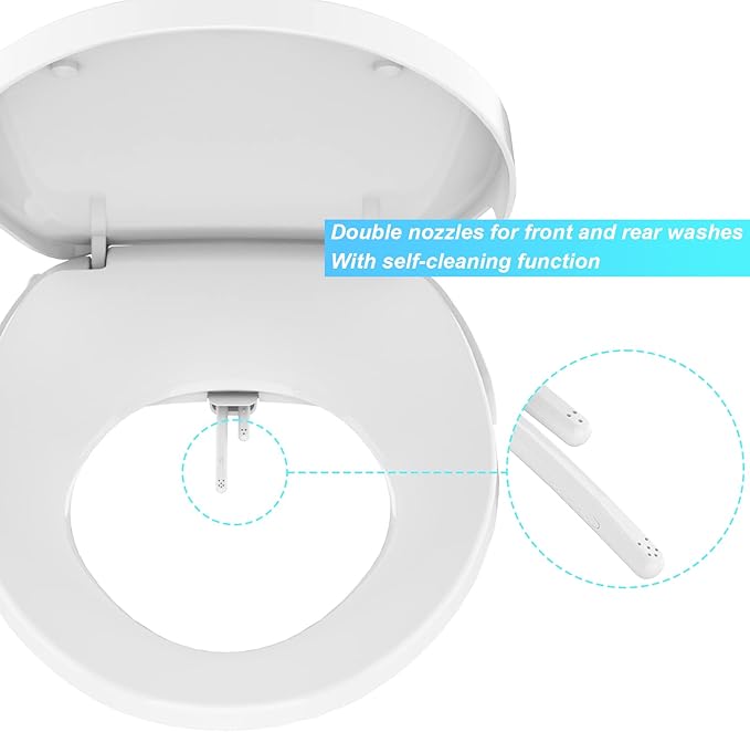 Garvee Non-Electric Bidet Toilet Seat for Elongated Toilets – Dual Nozzle System, Manual Control, Cold Water Bidet Attachment, Easy to Install, White