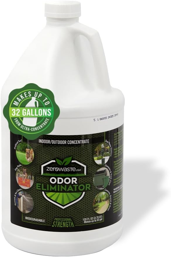 ZERO WASTE USA Odor Eliminator Ultra Concentrate - Commercial Strength Enzyme Cleaner - Eliminates odors from Any Organic Matter - Made in USA - Makes up to 32 Gallons (1 Gallon)