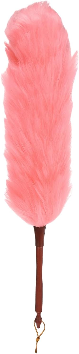 uxcell Wool Duster, 24.4" Natural Feather Cleaner Household Cleaning Duster with Solid Wooden Handle for Cleaning Fans Window Blinds Shelves Furniture, Pink