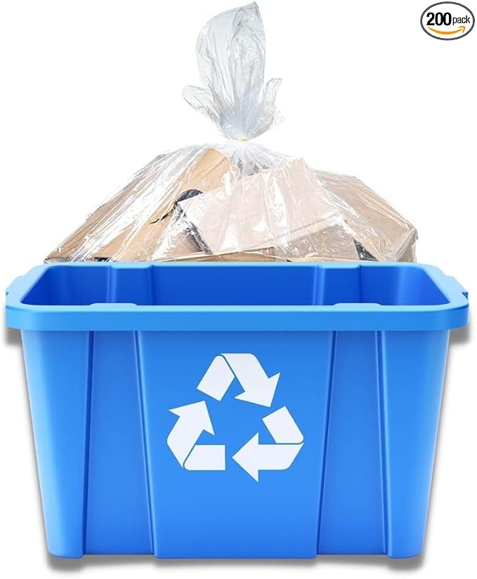 Plasticplace 14 Gallon Clear Recycling Trash Bags │ 1.2 Mil Garbage Can Liners │ 21"x16"x27’’ (200 Count), R14121CL