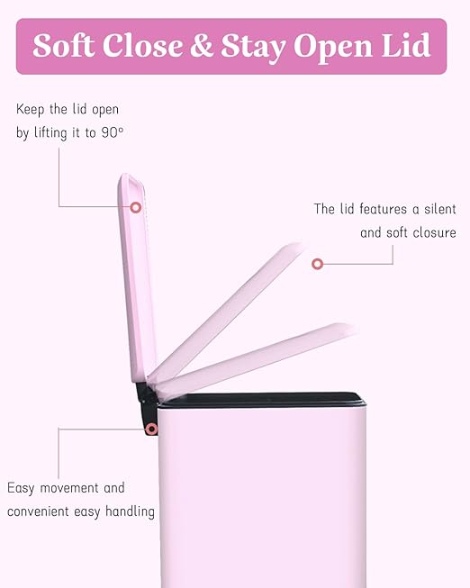 1.3 Gallon Trash Can with Removable Inner Bucket, Pink Trash Can with Soft Close lid, Stainless Steel Step Pedal Garbage Can for Bathroom, Living Room