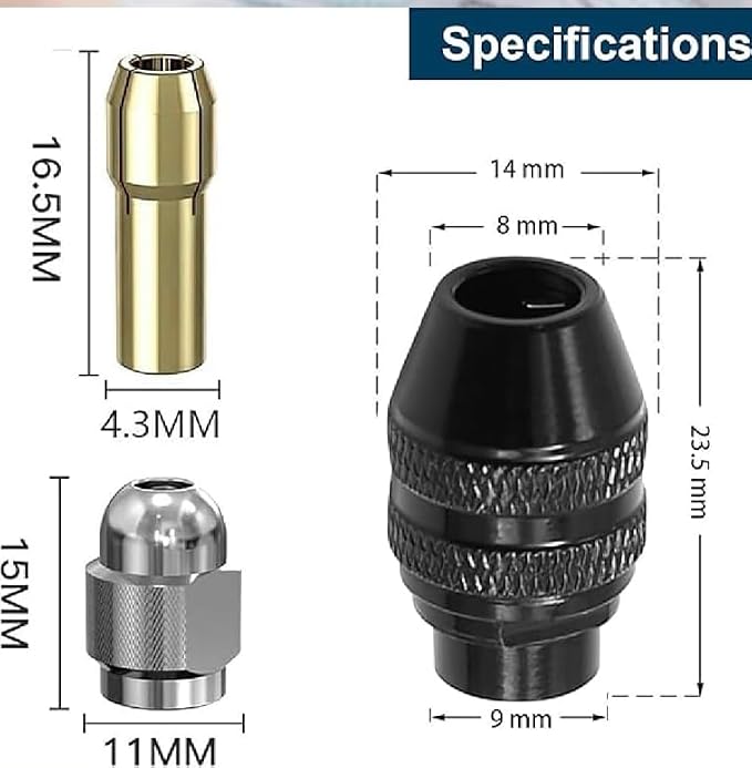 Drill Chuck Collet Set for Dremel Accessories Chuck Collet Kit（1/32" - 1/8" ）Replacement Drill Bits, with Quick Change Adapter and Rotary Drill Nut Tool (light yellow)