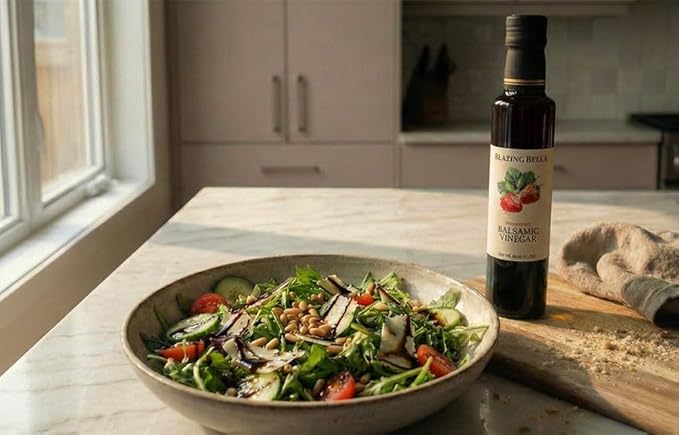 Blazing Bella Strawberry Balsamic Vinegar from Modena Italy, Thick and Smooth Premium Finishing Vinegar, Perfect Size for Trying New Flavors, Salads, Cheese and Vegetables, 250ml