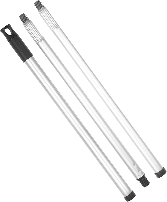 Superio 3 Part Heavy Duty Metal Handle Pole with Hanging Loop for Easy Storage, Mop Replacement Handle, Fits Most Brooms, Mops & Brushes, 48" (3 Pack)